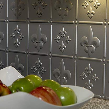 FASÄDE Fleur-de-lis Decorative Vinyl Backsplash 15 sq ft Kit in Argent Silver - color: Argent Silver