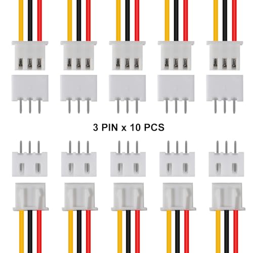 ACEIRMC 10Pairs JST-XH Connector Kit, XH 2.54mm 3 Pin Header Male and Female Connectors Plug Adapter with Flat Wire Cable 200mm 26AWG Compatible with JST XH (3P) - color: 3P