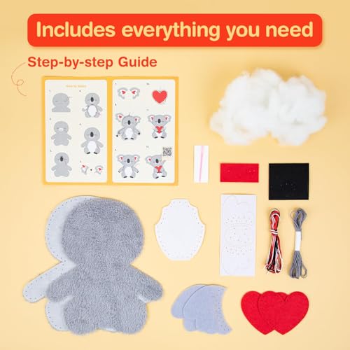 Avenir My First Sewing Kit for Kids 6-8, Koala Stuffed Animal Craft Set - color: Koala with heart