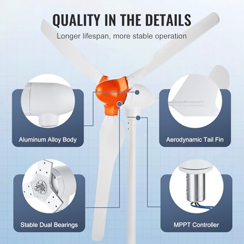 VEVOR 800W Wind Turbine Generator, 12V Wind-Turbine Kit, 3-Blade Power Generator with MPPT Controller & 2.5m/s Startup Speed, Suitable for Home, Farm, RVs, Boats (Tower Pole Not Included) - style: 12V 800W 3-Blade