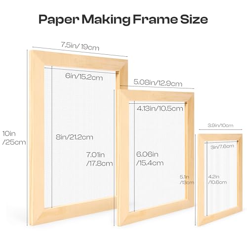 Caydo 3 Pieces Paper Making Frame Kit, Papermaking Mould and Deckle with Mesh - style: A5 A6 A7