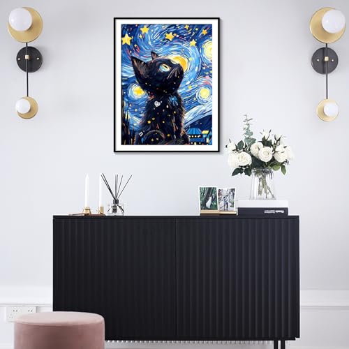 Yunnuo Diamond Art Kits for Adults Cat, DIY Diamond Painting kit 12x16inch - color: D002-black cat 30x40cm