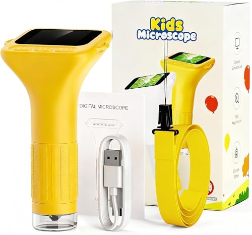 1000X Digital Microscope for Kids with 2" HD Screen, Handheld Camera for Bugs Plants Nature, Kids Microscope Handheld Pocket Microscope STEM Educational Toy Gift for Boys Girls Ages 4-12 (Yellow) - color: Vivid yellow
