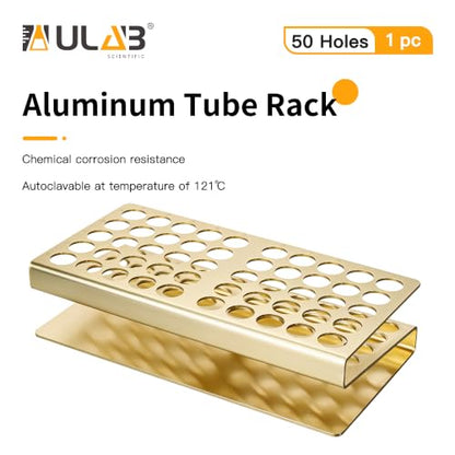 ULAB Tube Rack, Aluminum Material, 50holes(5×10), Suitable for Tubes of Dia.≤17mm,Yellow Color,UTR1019 - color: 50holes Aluminum