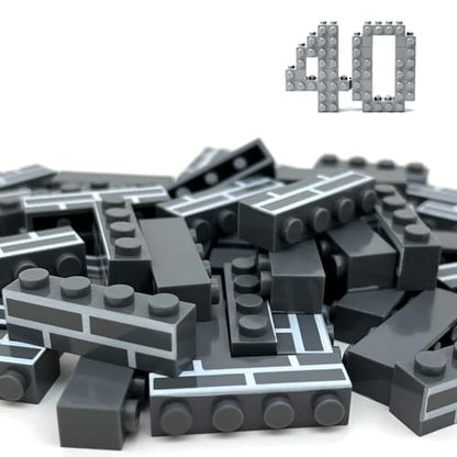 40PCS Classic Wall Building Bricks 1x4 Gray Color, Compatible with Lego Part, ABS Material, Creative Building Sets for Home, School & DIY STEM Projects, Construction Toy for Kid Age 6 7 8 9 10 11 12 - color: Gray 40pcs
