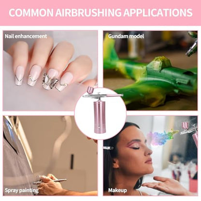 Airbrush Kit Air Brush Kit With Air Compressor Nail Charms Wireless Air Brush for Barber, Nail Art,Makeup, Model Painting (Pink) - color: Pink