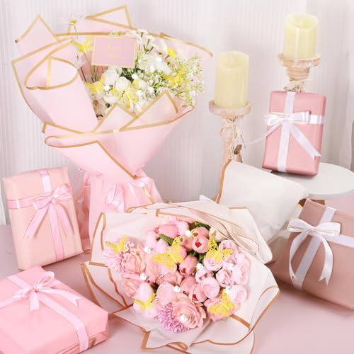 woric 93 Pcs Flower Bouquet Wrapping Paper Kits - color: Pink