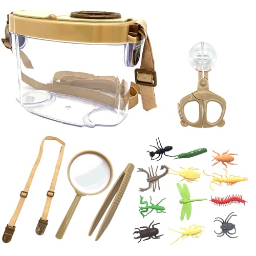 Bug Catcher Kit for Kids, 16 Pcs Kids Bug Catching Kits, Outdoor Nature Explorer Kit, Science Educational Kits with Tweezers, Magnifying Glass for Boys Girls(Gold)
