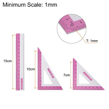 HARFINGTON 4pcs Geometry Set 15cm Metric Measure Ink Printing Aluminum Ruler Metal Ruler Set Triangle Protractor Ruler Tool Set for Classroom, Office, Home, Rose Red - color: Rose Red