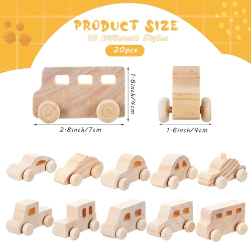 Beeveer 20 Pcs Unfinished Wooden Cars DIY Toys, Paintable Wood Toy Cars Crafts to Paint for Students Home Activities Family Time Handicraft Projects Party Favors - style: Classic