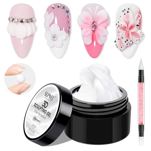 3D Sculpting Gel for Nail Art, White Non-Sticky Solid Molding Nails - color: Snow White