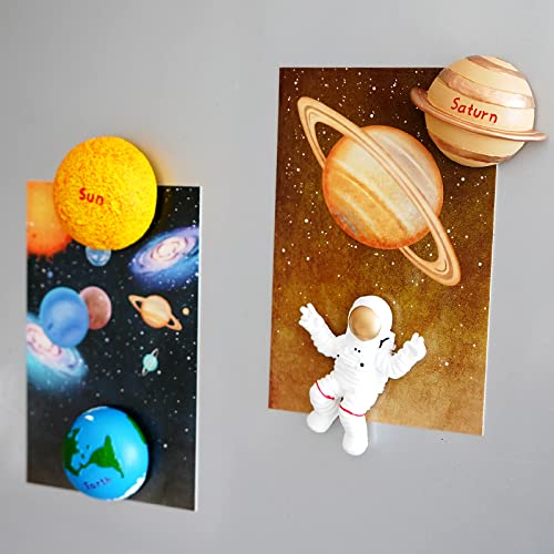 13PCS Space Magnet Set - 3D Solar System Planet Toys with Sun, 8 Planets, Moon, Pluto, Astronaut - Strong Magnets for Fridge, Lockers & Room Decor - Gift Box Included