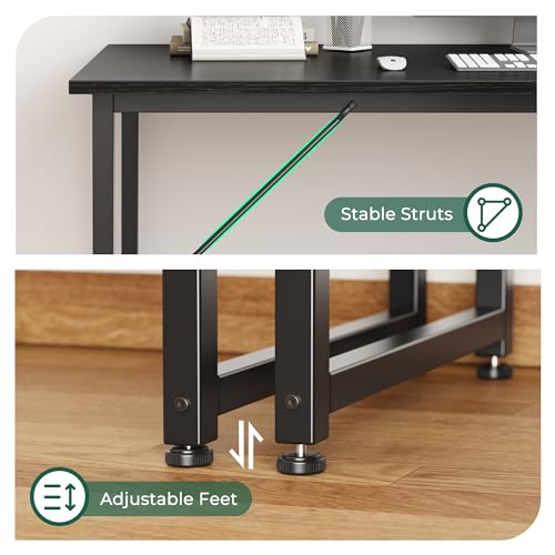 Huuger Computer Desk, 55 Inch Home Office Desk, Gaming Writing Work from Home Study Desk, Large Legroom, Sturdy Metal Frame, Modern Simple, Black - color: Black, size: 54inch