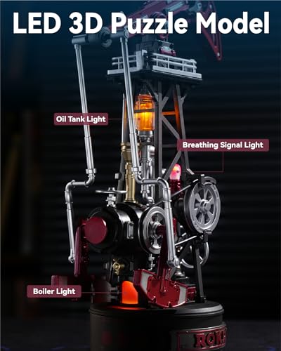 ROKR Industrial City Series-3D Puzzle Oil Pump Jack,3.5H Build Time,Motorized&LED Lighting,Modular Puzzle for Adults&Teens