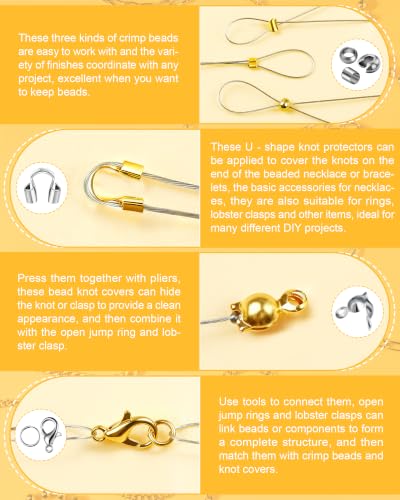 1950 Pcs Jewelry Making Cord End Kit,Crimp Tube Beads with Organizer Box,Includes Crimp Beads, Cover, Lobster Clasp,Jump Ring,Wire Guardians,Crimping Pliers & Beading Wire for Bracelets Necklace