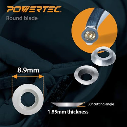 POWERTEC 6 Pcs Tungsten Carbide Cutter Insert Set for Wood Lathe Tools with 8.9mm Round, Blade Replacement for POWERTEC 71827 Lathe Tool Set (71831) - style: 3pcs round carbide cutter