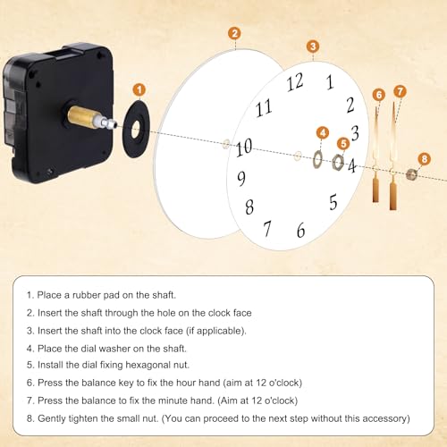 Quartz Clock 12888 Movement Replacement Set, Wall Clocks Mechanism Battery Operated Repair Parts Kit for Wall Clock Without Second Hand Motor Repair Parts - size: Thread length 39/64 inches
