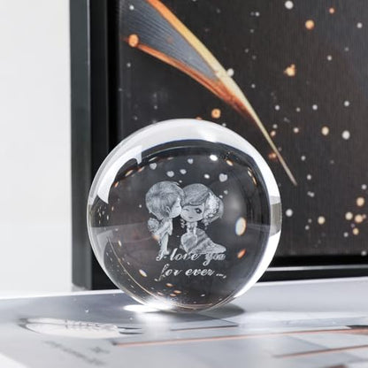 3D Engraved Couple Lover Crystal Ball, 2.4in 60mm Color‑Changing LED Night Light with Wooden Base, K9 Crystal Sphere, Romantic Gift for Her Him Anniversary Valentine’s Day - color: Clear-loving Couple