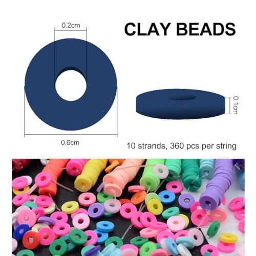 MIIIM 3600 PCS 10 Strands Polymer Clay Beads for Jewelry Making, Vinyl Heishi Beads 6mm for Surfer Bracelets Necklace Making (Navy) - color: XB01-Navy