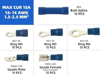385PCS Solderless Wire connectors kit, Electrical Connector kit, Electrical Terminal kit, Spade Connector kit, Wire Ends Terminal kit,Butt, Ring, Ferrule Connectors, Fork, Spade for 22-10 AWG - style: 385 PCS
