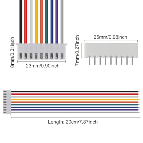 ACEIRMC 10Pairs JST-XH Connector Kit, XH 2.54mm 9 Pin Header Male and Female Connectors Plug Adapter with Flat Wire Cable 200mm 26AWG Compatible with JST XH (9P) - color: 9P