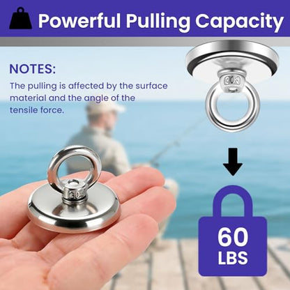 MIKEDE Strong Neodymium Fishing Magnets 12 Pack 60 lbs(27KG) Pulling Force - size: 0.98"(25 mm) -60lbs