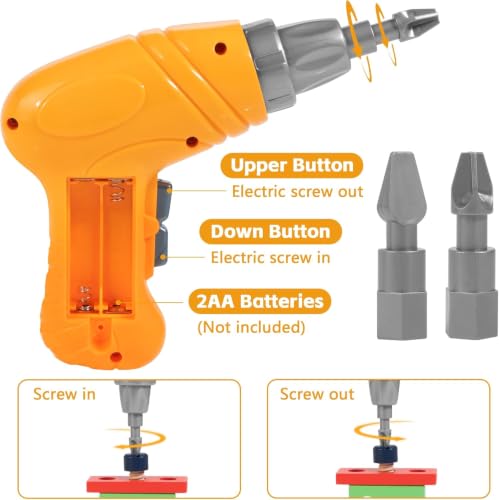 Kids Tool Set with Electric Drill, Montessori Wooden Toys for Boys Girls 3+