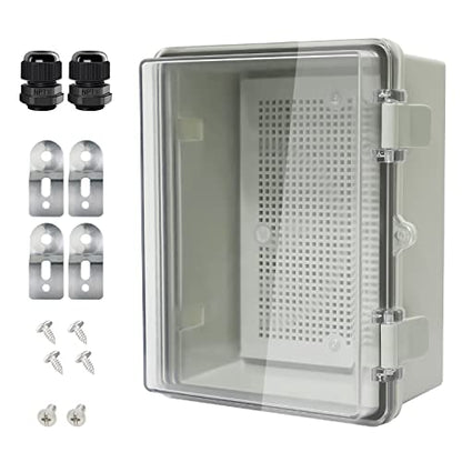 Junction Box IP65 Waterproof ABS Plastic Enclosure Hinged PC Clear Cover Electrical Project Box with Mounting Plate, Wall Brackets, Cable Glands 8.7"x 6.7" x 4.3"(220 * 170 * 110mm) - color: Clear Cover, size: 8.7"x 6.7" x 4.3"