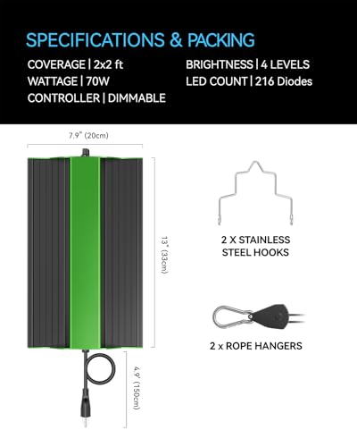 Grow Tent Complete Setup 2x2, 70W Full Spectrum LED Grow Light & 24"x24"x48" Grow Tent Bundle, 4" Efficient Airflow Ventilation System with Soundproof Duct Connector - size: 24"x24"x48" + 70W