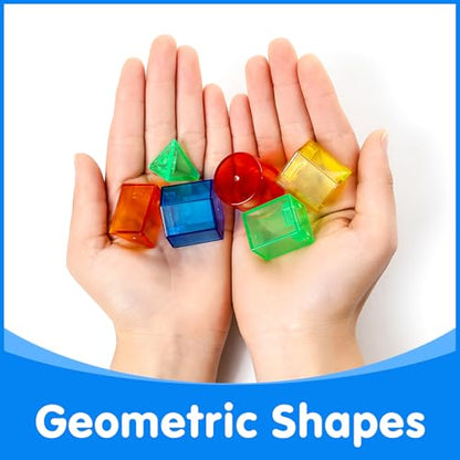 Pixel Art Creator – 400 Hard Plastic Cubes - 60 Pieces 3D Shapes for Teaching - Geometric Solids for Kids, Light Table Manipulatives, Translucent Toy for Light Table