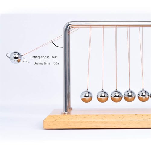 CERROPI Large Newtons Cradle Pendulum with 7 Balls, Physics Perpetual Motion Desk Toys for Office, Calm Down Fidgets, 50+ Sec Swingtime (Beech Base)