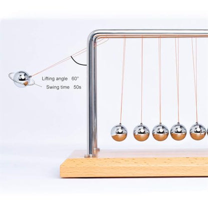 CERROPI Large Newtons Cradle Pendulum with 7 Balls, Physics Perpetual Motion Desk Toys for Office, Calm Down Fidgets, 50+ Sec Swingtime (Beech Base)