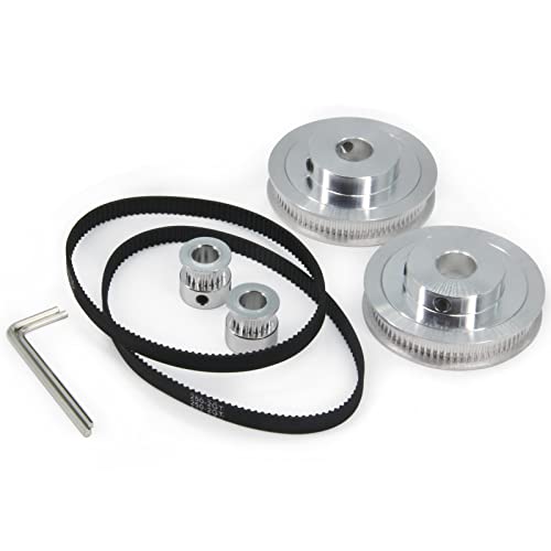 2PCS Set GT2 Synchronous Wheel 20&80 Teeth 12mm Bore Aluminum Timing Pulleys with 2PCS Length 250mm Width 6mm Belt (20-80T-12B-6) - style: 20-80T-12B-6