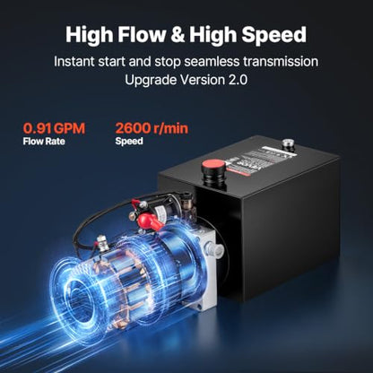 VEVOR 8 Quart Hydraulic Pump, Single Acting Hydraulic Power Unit, 3200 PSI Max Relief Pressure, 0.91 GPM Flow Rate, DC12V 1.6KW Power Unit for Dump Trailer Car Lifting (Horizontal Installation) - size: 20.1×7.3×8.3 inch, style: Single Acting