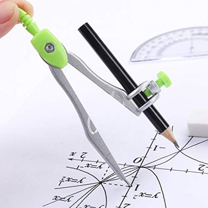 Unjoo Math Geometry Set 10 Pcs, Compass and Protractor for Students(Green) - color: Green
