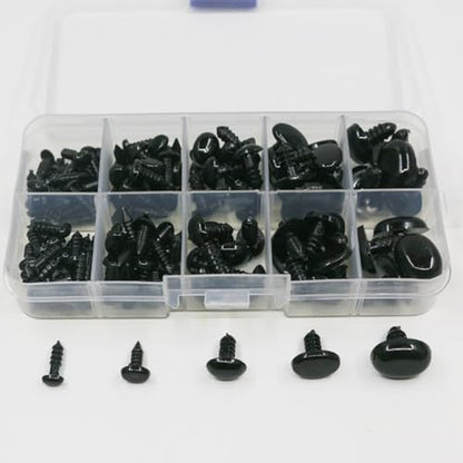 GSHLLO 125 Pcs 5 Sizes Safety Eyes and Noses Small Crochet Animal Noses Doll Puppet Making Eyes Black Stuffed Bear Eyes Plastic Plush Animal Eyes with 125 Pcs Washers and Storage Case