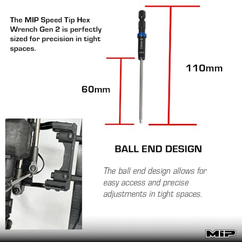 MIP Metric Ball End Set 9616 (2.0mm, 2.5mm, 3.0mm) – Speed Tip 1/4" Drive Hex Allen Driver Bits and Wrenches for RC Car Repairs – Gen 2 Tools – Made in USA - size: 2.0mm / 2.5mm / 3.0mm - Ball End Hex Set