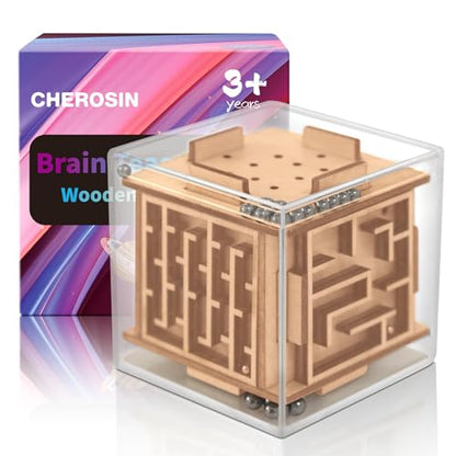 Handheld Fidget Game for Kids and Adults - 6-Sided Wooden Puzzle Cube Fidget Toy for Anxiety Relief - Fun Maze Toys for Travel - 3D Brain Teaser Cube for Christmas Stocking Stuffers