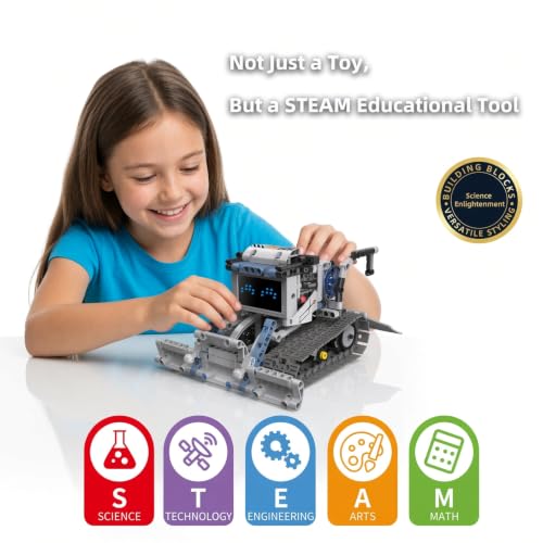 5-in-1 STEM Building Blocks Kit - 2.4GHz RC and Phone App Controls. Programmable Robot Toy. Gifts for Kid Boys Girls Ages 5 6 7 8 9 10 11 12 13