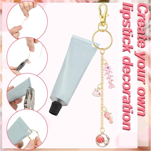 VioraWhite 213 Pcs Keychain Making Kit Bag Charm Kit Lip Gloss Key Chain 100 Pink Enamel Charms 32.81 ft Gold Chains for Galentines DIY Crafts Women(Elegant) - style: Elegant