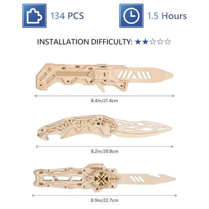 3D Wooden Puzzle for Adults: 3-in-1 DIY Wooden Puzzles Knife Kit - 134 Pcs Brain Teaser Mechanical Model Building Toy for Adult Hobby - Wooden Craft Art Unique Gift Idea for Teens Men