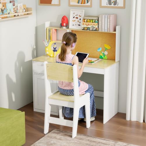 FTZxHKLX Wooden Kids Study Desk and Chair Set for 5-12 Years Old, Natural - color: Natural, size: Regular
