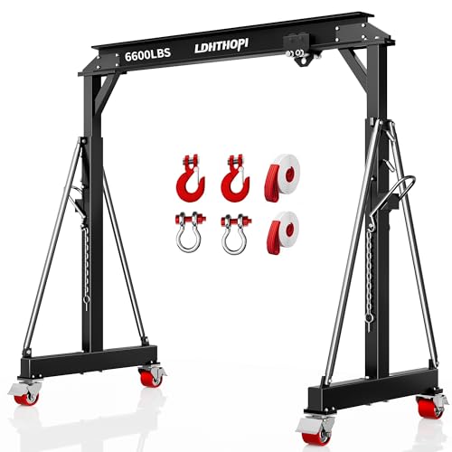 LDHTHOPI 3 Ton Gantry Crane, 6600LBS Adjustable Gantry Crane with 8.53-12.47ft Height, Shop Lift Hoist with Manual Trolley, Hook & Shackles for Warehouse, Factory,Auto Repair & Construction,Black - color: 3T-Black