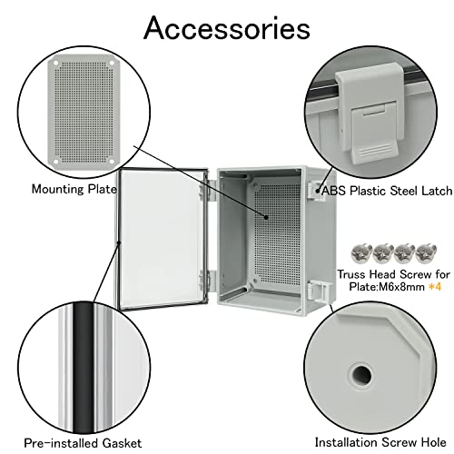 Junction Box IP65 Waterproof ABS Plastic Enclosure Hinged PC Clear Cover Electrical Project Box with Mounting Plate, Wall Brackets, Cable Glands 11.8" x 7.9" x 6.3"(300 * 200 * 160) - color: Clear Cover, size: 11.8" x 7.9" x 6.3"