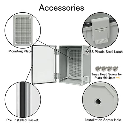 Junction Box IP65 Waterproof ABS Plastic Enclosure Hinged PC Clear Cover Electrical Project Box with Mounting Plate, Wall Brackets, Cable Glands 11.8" x 7.9" x 6.3"(300 * 200 * 160) - color: Clear Cover, size: 11.8" x 7.9" x 6.3"