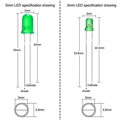 600Pcs 3mm 5mm LED Light Emitting Diodes Assortment Kit Round Diffused Led Circuit Component Assorted Set for Arduino, PCB Electronic Circuit DIY, Raspberry Pi (White/Red/Yellow/Blue/Green)