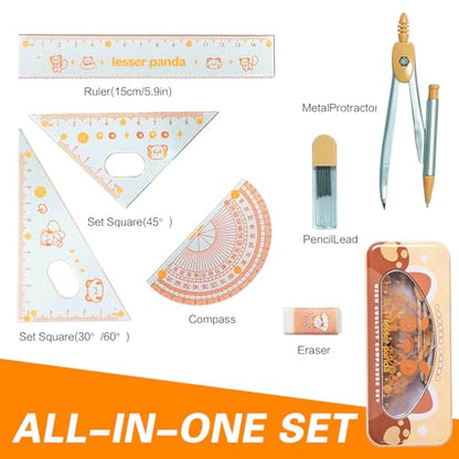 Geometry Set for Students, 8Pcs Math Kit with Compass & Protractor