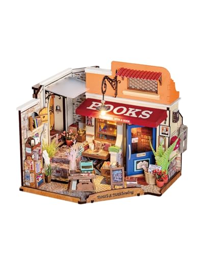 Rowood Miniature House Kit,Mother's Day Mini House Building Kit with LED,DIY Dollhouse Craft Kits for Adults,Birthday for Women Ages 14+(Corner Bookstore) - style: Corner Bookstore