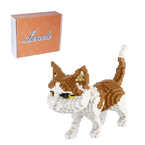 Larcele 1390 Pcs White and Orange Cat Micro Blocks Set for Kids 8+ KLJM-05 - style: Cat, Model 4945