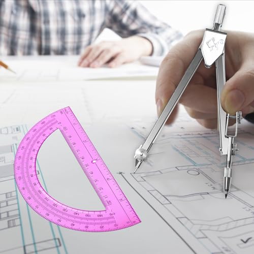 Students Geometry Math Set, Drawing Compass and 6 Inch Protractor - color: Pink